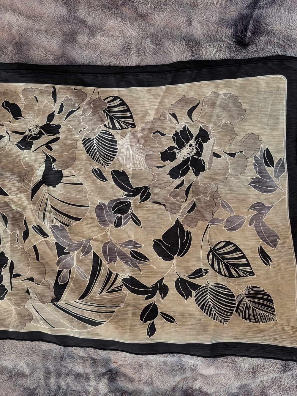 Carlisle Beige, Black and Taupe Floral Sheer Silk Scarf